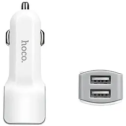 Адаптер автомобільний Hoco Z23 + кабель Lightning зарядний комплект 2 USB 12 W 2.4A білий - мініатюра 2
