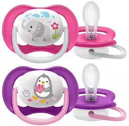 Пустышка для девочки Philips Avent Ultra Air Animal, 6-18 месяцев, 2 шт. (SCF080/08)