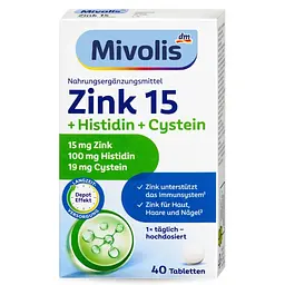 Комплекс мікроелементів Mivolis Mivolis Zinc + Histidine + Cysteine (Цинк+Гістидин+Цистеїн), 40 шт, 19 г