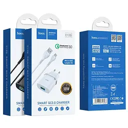 Мережевий зарядний пристрій 1USB Hoco C12Q 3A Black + USB Cable XiaomicroUSB - мініатюра 3