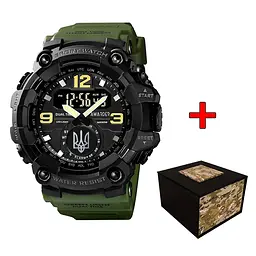 Наручний годинник чоловічий 004 Тризуб срібло Army Green-Black Awarder acs0032001