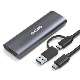 Карман Maiwo внеш.для M.2 SSD NVMe/SATA combo через USB3.1 GEN2 Type-C безвинтов алюм. матовый серый