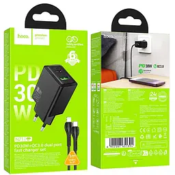 МЗП Hoco N71 Nuevo PD30W+QC3.0 (1USB-A/1C) + кабель Type-C to Lightning Black - мініатюра 2