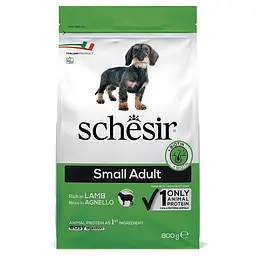 Сухий монопротеїновий корм Schesir Dog Small Adult Fish Шезір для дорослих собак малих порід з ягням 800 г (ШСВМЯ0.8)