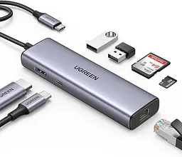 Хаб адаптер Ugreen CM512 UGR-90568 USB-C to 2*USB3.0+HDMI+RJ45+SD TF+PD port Converter