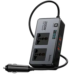 АЗП інвертор Hoco Z66 New PD66W+QC3.0 (2USB-A/1C/2xSocket) (0.5m) Black - мініатюра 5