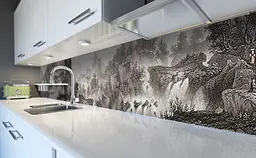 Вініловий кухонний фартух Гобелен наклейка для кухні Замок ПВХ Природа Сірий 60х300 см Happy Pocket Z181444 - мініатюра 6