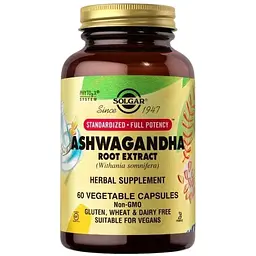 Натуральная добавка Solgar Ashwagandha Root Extract Standardized Full Potency, 60 вегакапсул