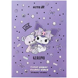Папір кольоровий Kite Kuromi двосторонній А4 15 аркушів 15 кольорів (HK24-250-2)
