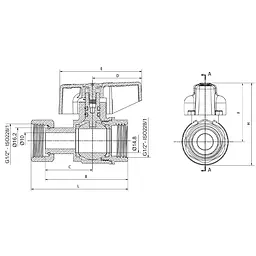 Кран кульовий Roho R115-050 -1/2"x1/2" ВВ прямий Н/Г, ручка "метелик" червона RO0231 - мініатюра 2