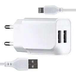 Мережевий зарядний пристрій XO L35D 2в1 Lightning 2USB / 2.1A білий