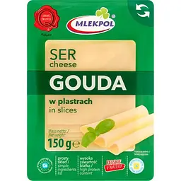 Сир напівтвердий Mlekpol Gouda нарізаний 150 г (5900820005504)