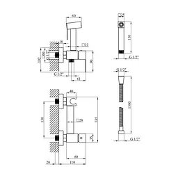 Душовий гарнітур Kroner Edelstahl Kubus-SCH082 + змішувач Edelstahl Kubus-SCH010-3 + змішувач Edelstahl Kubus-SCH052 (CVS30180) - мініатюра 2