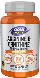 Аргінін та орнітин Now Foods Arginine & Ornithine 500 мг/250 мг 100 вег капс