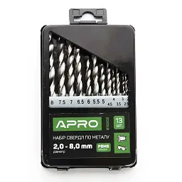 Набір свердел по металу Apro Р6М5 металевий бокс 2,0-8,0 мм 13 шт. 30412 - мініатюра 4