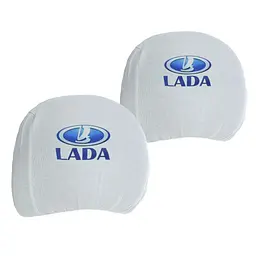 Чохли для підголівників Універсальні Lada Білі Кольоровий логотип 2 шт