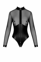 Боді Noir Handmade F321 Edge, 3XL, низ під латекс, верх сітка, блискавка на все тіло, декор кільця - мініатюра 7