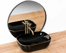 Умивальник Rea Belinda black gold edge накладний REA-U8796, Чорний - мініатюра 5