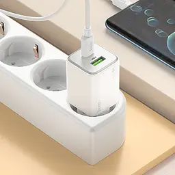 МЗП Hoco N41 Almighty PD20W+QC3.0 (1USB-A/1C) + кабель Type-C to Type-C White - мініатюра 4