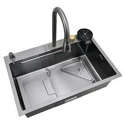 Кухонна мийка Mixxus Premium MH7246-SET-01 Nano-Black із вбудованим змішувачем MX1696, Графит