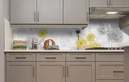 Вініловий кухонний фартух Кульбаби та Гербери наклейка для кухні ПВХ Париж Квіти Сірий Happy Pocket Z181533 - мініатюра 5