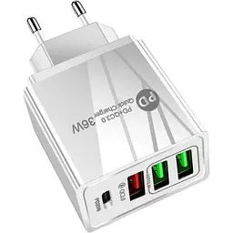 Зарядний пристрій Mirrow 3 USB Type-C Super Charge/Quick Charge 36W White (985741235)