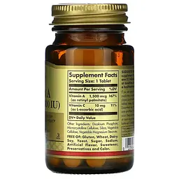 Витамин А Dry Vitamin A 1,500 mcg (5,000 IU) 100 таблеток Solgar vit0006344 - миниатюра 2