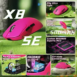Ігрова бездротова мишка ATTACK SHARK X8SE / Три режими підключення / 55g / 25000DPI / Сенсор PAW3311 / Pink - мініатюра 2