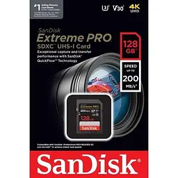 Картка пам'яті SDXC SanDisk Extreme PRO 128 Gb U3 V30 (140Mb/s) SDSDXXD-128G-GN4IN - мініатюра 2