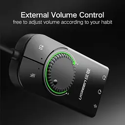 Зовнішня звукова карта Ugreen USB 2.0 з регулятором гучності CM129 (Чорна, 15 см) - мініатюра 2