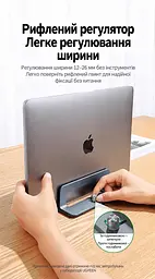 Вертикальная подставка для ноутбуков UGREEN LP258 для толщины 12–26 мм с двумя пазами для диагонали до 15,6″ с независимой регулировкой ширины пазов с настройкой без инструментов с силиконовыми накладками против скольжения и царапин с открытой конструкцией для отвода тепла с пазами для упорядочивания кабелей также для планшетов телефонов и книг космический серый с чёрными вставками (60643) - миниатюра 4