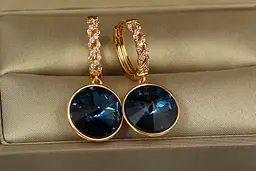 Сережки Xuping Jewelry підвіски великий камінь у обідку темно-сині хамелеони 3 см золотисті