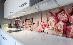 Вініловий кухонний фартух Ранковий букет троянд наклейка для кухні Квіти Рожевий 60х250 см Happy Pocket Z181654