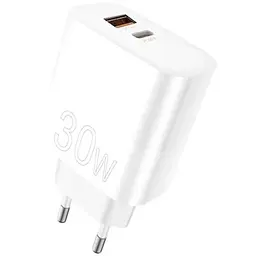 Зарядний пристрій WUW C208 1xUSB-C PD30W + 1xUSB QC3.0 18W White (6972573333417)