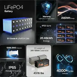 Акумулятор Li Time LiFePO4 24V (25.6V/100Ah/2560Wh) (Li-Time LiFePO4 256V*100) [123753] - мініатюра 3