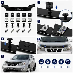 Дефлектор капота мухобойка Nissan X-Trail (T30) 2001-2006 Євро Кріплення Vip Tuning (NS14) - мініатюра 2
