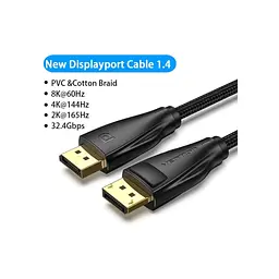 Кабель мультимедійний DisplayPort M to DisplayPort M 1.0m 8K60Hz black Vention (HCCBF) - мініатюра 3