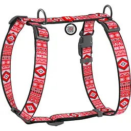 Шлея для собак Waudog Nylon, анатомічна, H-подібна, з QR паспортом, L, 50-90х60-100х2,5 см, Етно червоний (5593)
