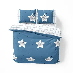Постільна білизна сімейна з бязі ТЕП Soft Dreams Twinkle Stars 70x70 блакитна