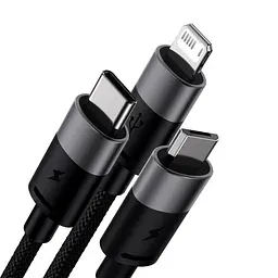 USB Baseus StarSpeed 1-for-3 Fast Charging Data Cable USB M+L+C 3.5A 1.2m чорний CAXS000001 - мініатюра 3