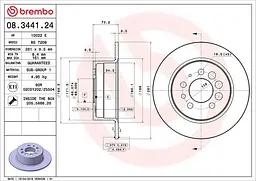 Диск гальмівний задній Volvo 780, 940 II, 240, 760, 740, 260, 960 II, 74-98р Brembo (08.3441.24) - мініатюра 2