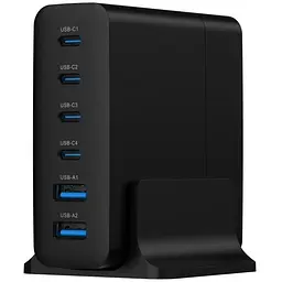 Зарядний пристрій Gembird 4xUSB-C PD25W + 2xUSB QC3.0 18W black (TA-UC-2A4C-PD75-01-BK)