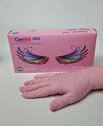 Рукавички одноразові нітрилові рожеві CARE 365, розмір M, 100 шт, неопудрені, для огляду, клінінгу та сервісу - мініатюра 2
