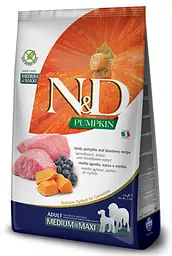 Сухий беззерновий корм Farmina N&D Grain Free PUMPKIN LAMB & BLUEBERRY ADULT MEDIUM & MAXI для собак середніх та великих порід з ягням та чорницею 2,5 кг