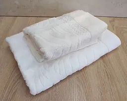 Набір турецьких махрових рушників 50х90+70х140 Gulcan Jacquard Cotton Lux Akasya Krem - мініатюра 3