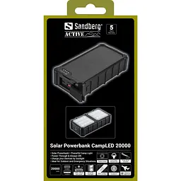 УМБ сонячна Sandberg 20000mAh 22,5W PD Solar Powerbank CampLED, USB-A,2xUSB-C In/Out, Powerful light - мініатюра 7