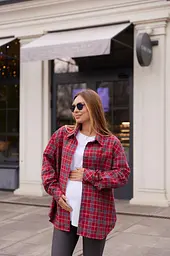 Жіноча сорочка для вагітних стилю oversize в клітинку для майбутніх мам Siena L - XL (46 - 48) Lullababe червоний - мініатюра 7
