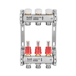 Колектор з витратоміром та термостатичними клапанами Roho R804-03M - 1"х 3 вих RO1028 - мініатюра 3
