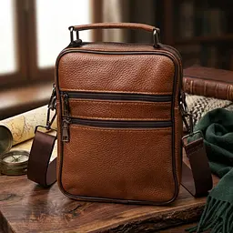 Стильна вертикальна чоловіча сумка із натуральної шкіри Vintage 21954 світло-коричнева - мініатюра 4