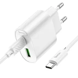 МЗП Hoco C109A Fighter PD20W+QC3.0 (1USB-A/1C) + кабель Type-C to Type-C White - мініатюра 3